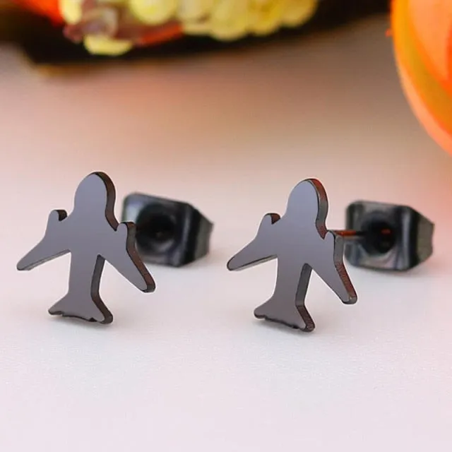 Stainless Steel Earrings Geoemetric Women Men Hip hop Black Three Star Triangle Stud Earring Fashion Jewelry Gift Friend