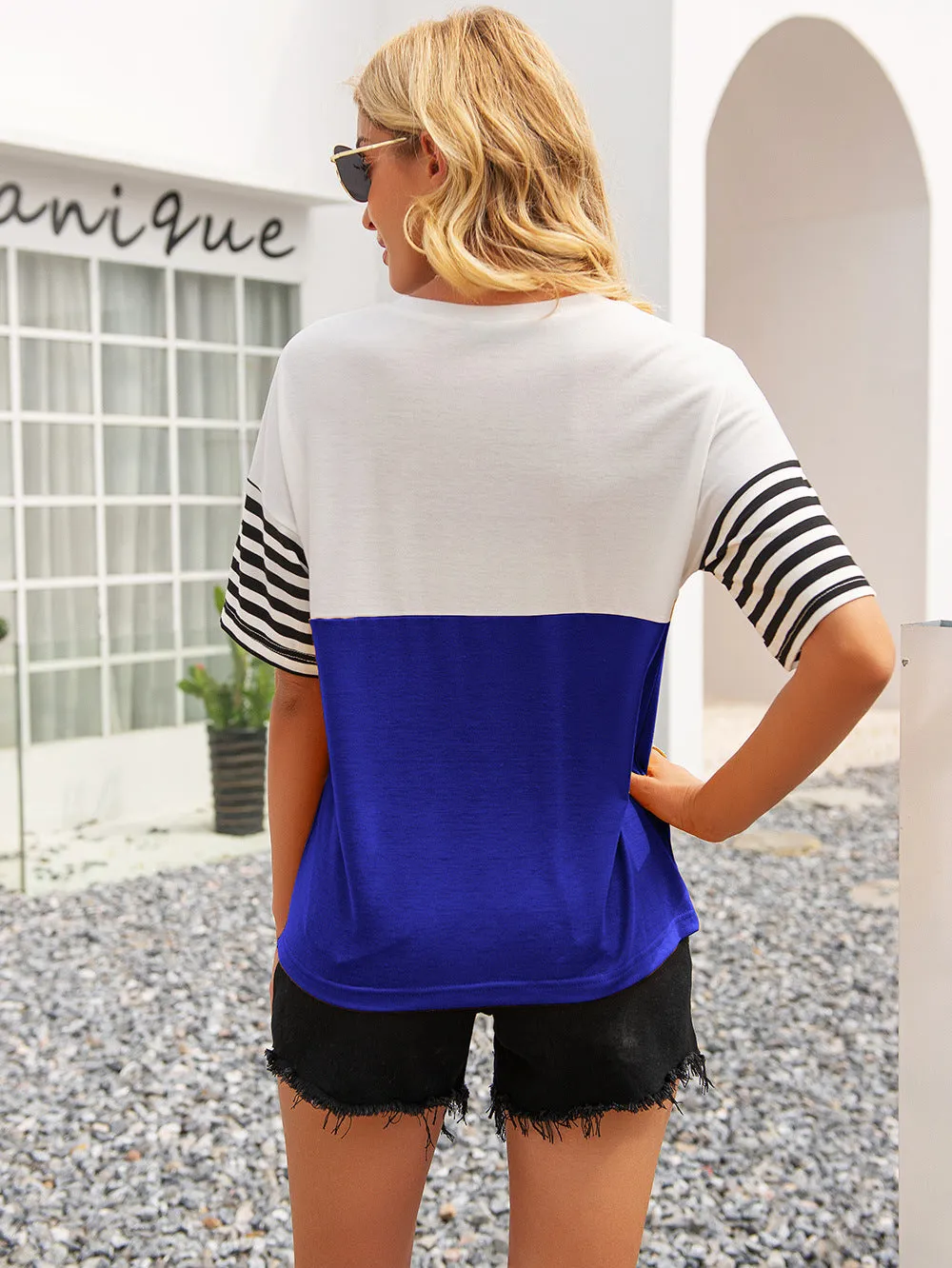 Striped Color Block Round Neck Tee