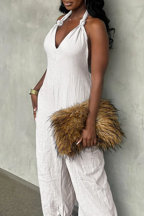 Stylish Halter Drawstring Back Jumpsuit