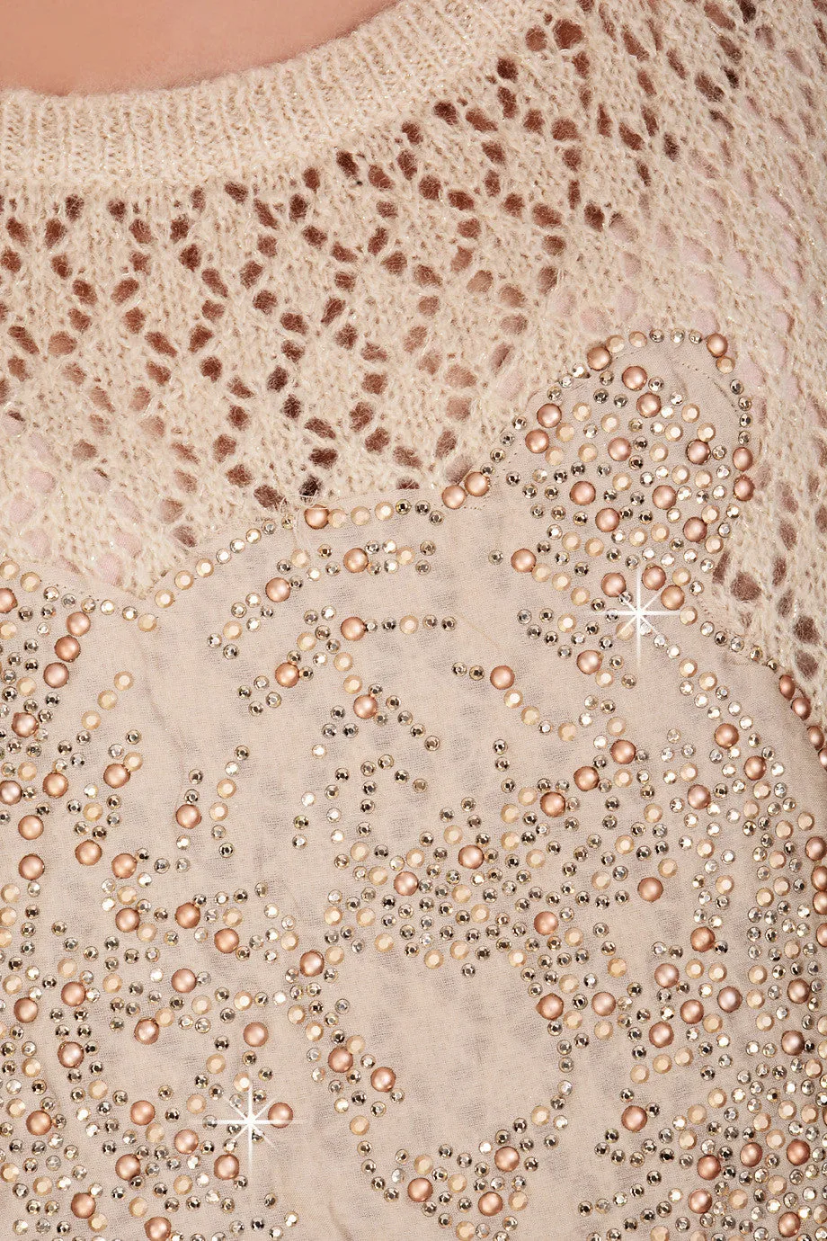 SWEET TIGER Beige Crystal Embellished Jumper