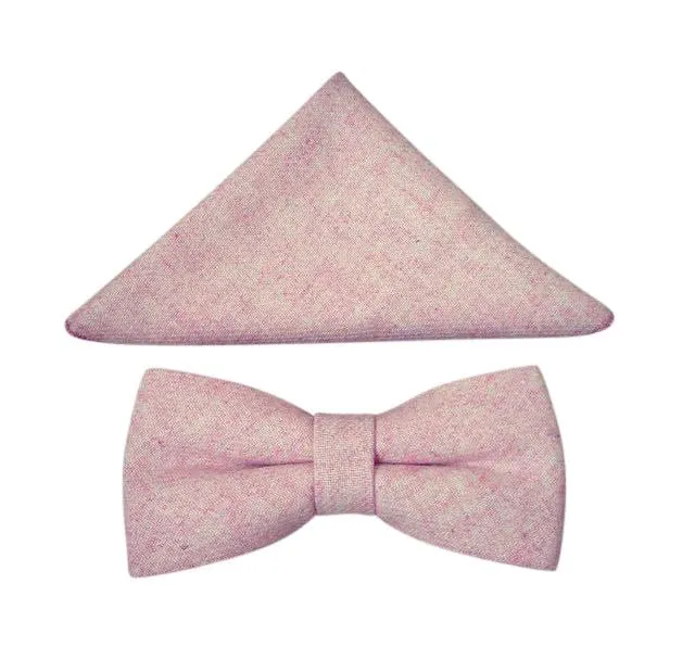 Tallulah Mens Dusky Blush Pink Bow Tie and Pocket Square Set