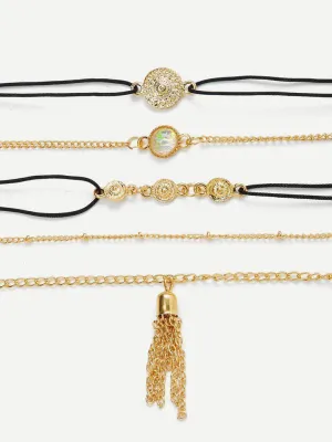 Tassel Detail Link Bracelet Set 5Pcs