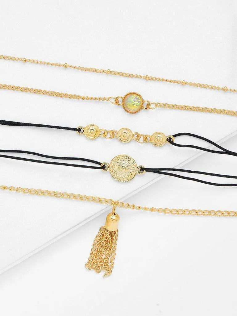 Tassel Detail Link Bracelet Set 5Pcs