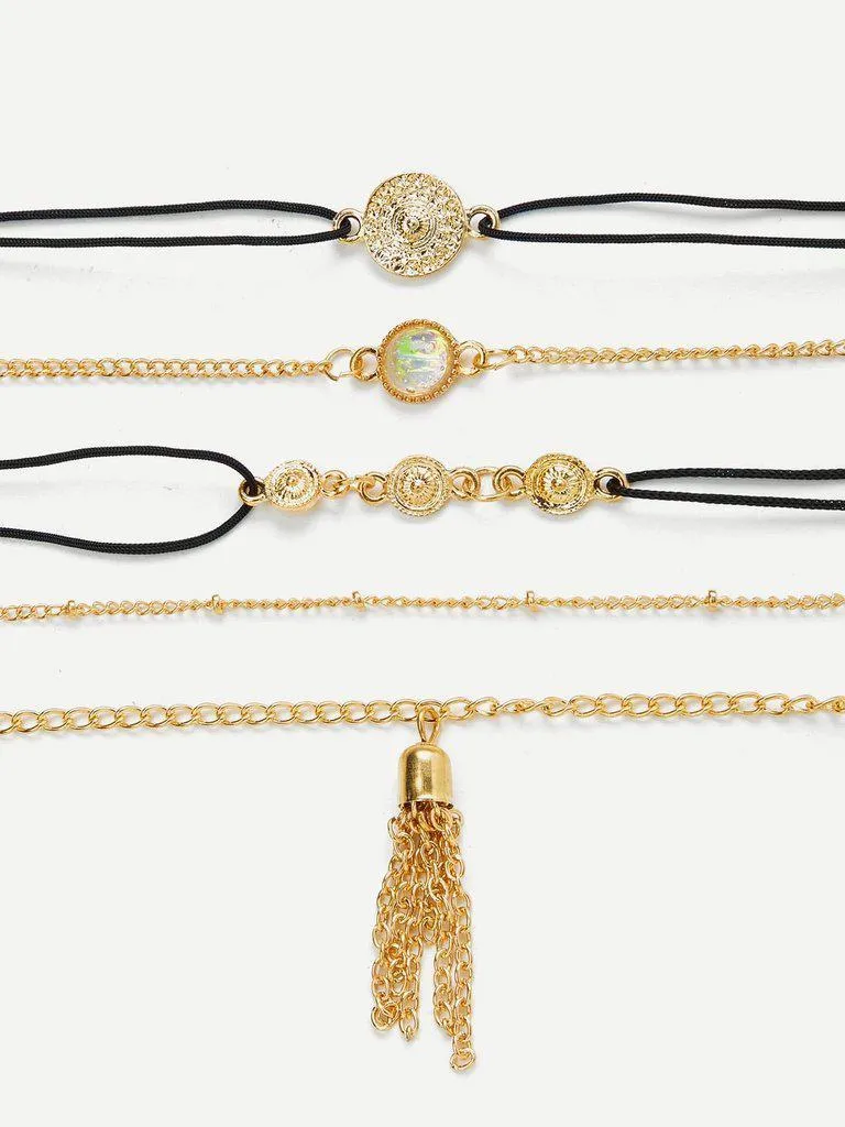 Tassel Detail Link Bracelet Set 5Pcs