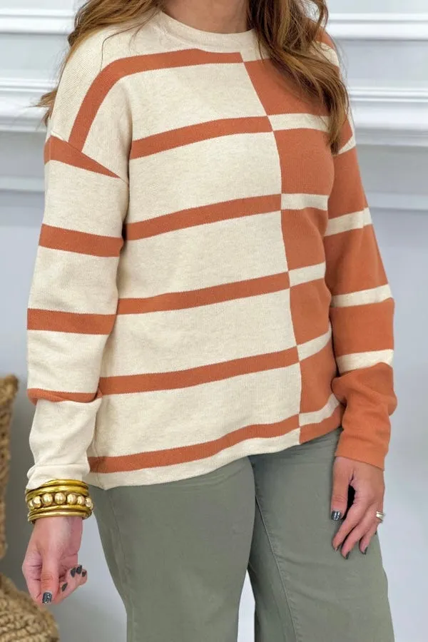 Terracotta Oversized Color Block Sweater