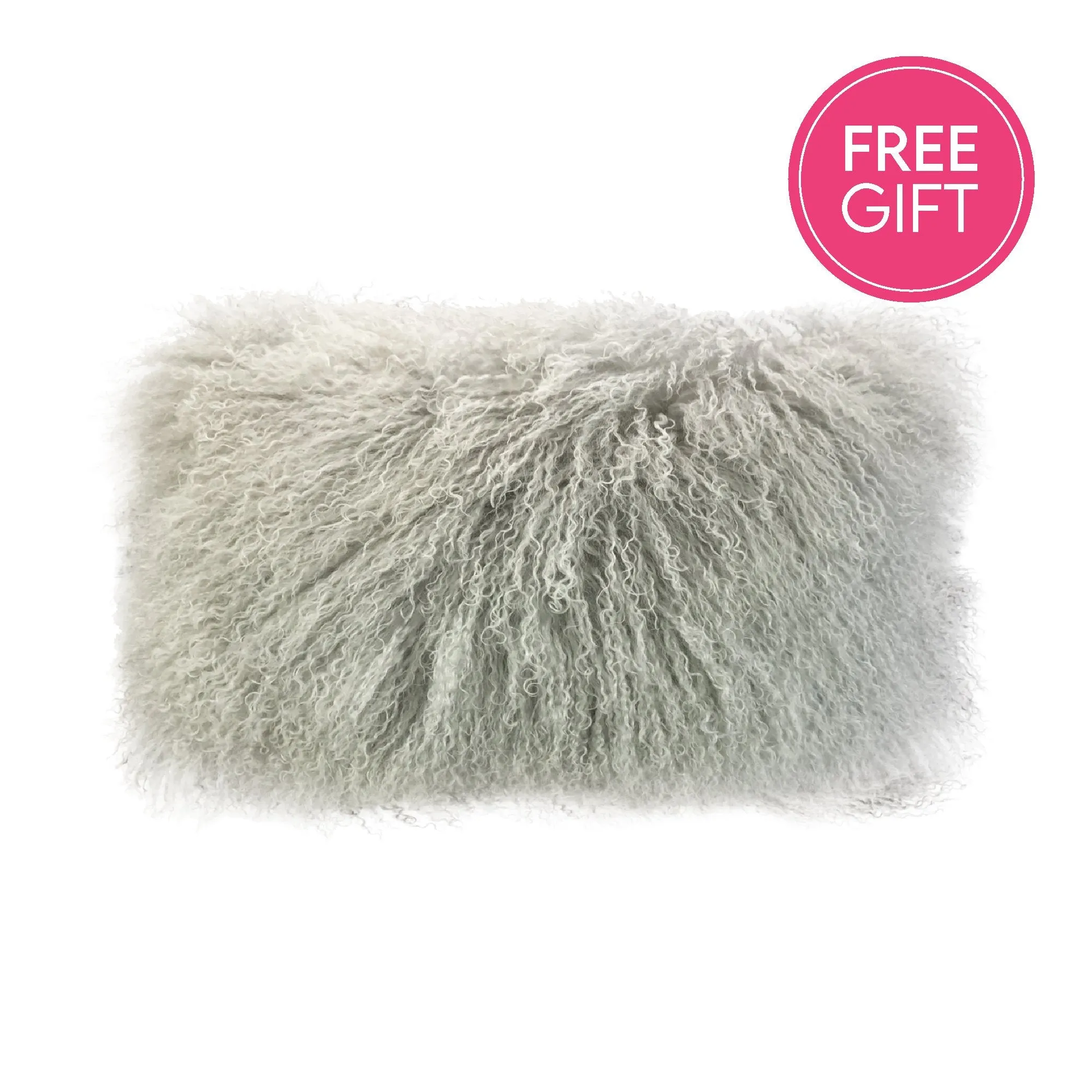 Tibetan Fur Lumbar Cushion - Silver Grey