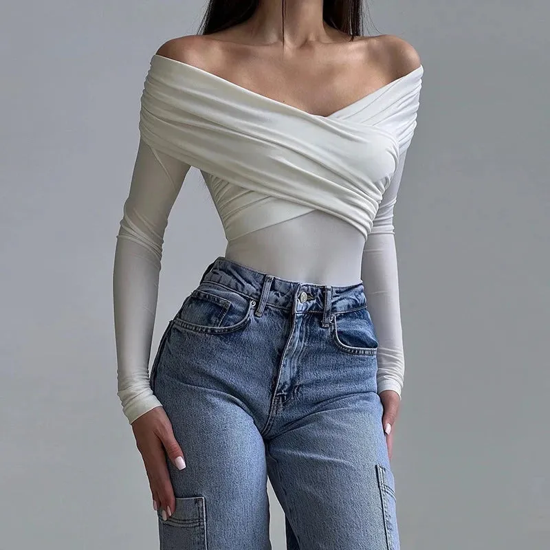 Trendy Backless Solid Long Sleeves Bodysuit