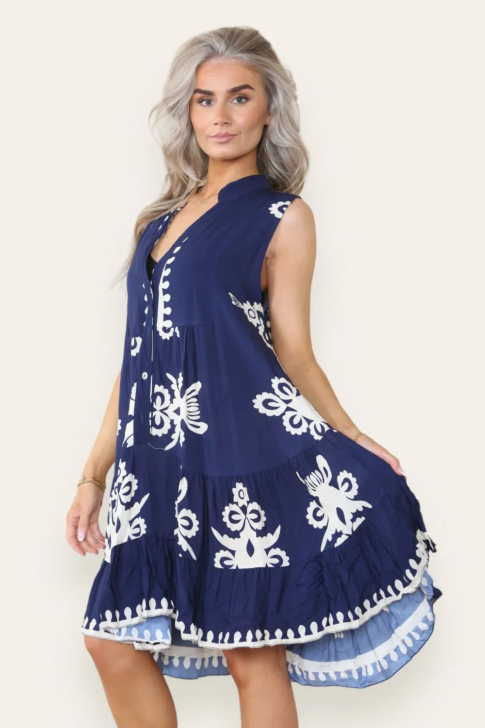 Umi Printed Sleeveless Smock Dress