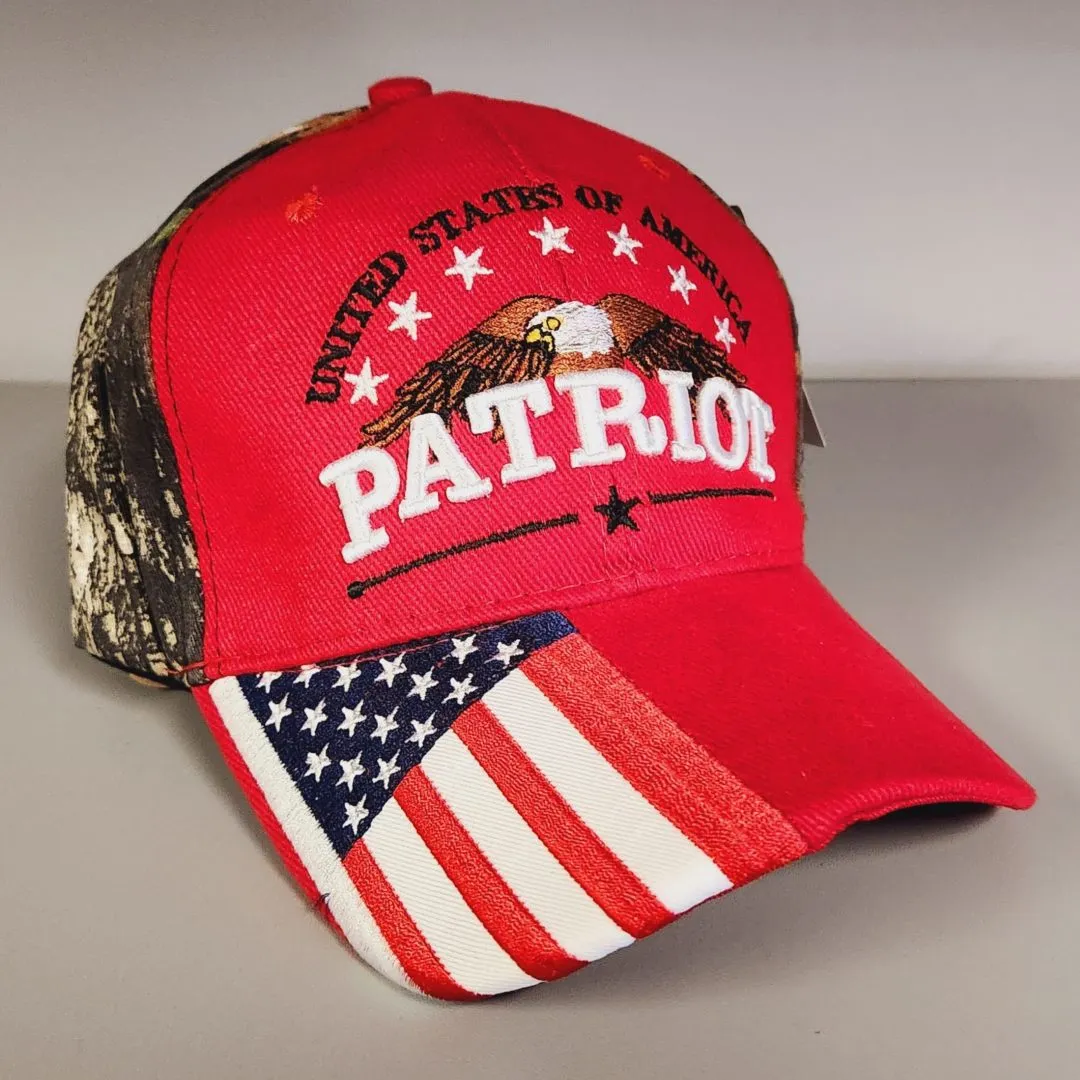 United States of America Patriot Hat with Flag Bill (Red)