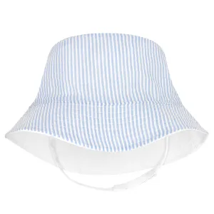 Wee Ones Reversible Boys Seersucker Hat w/ Straps