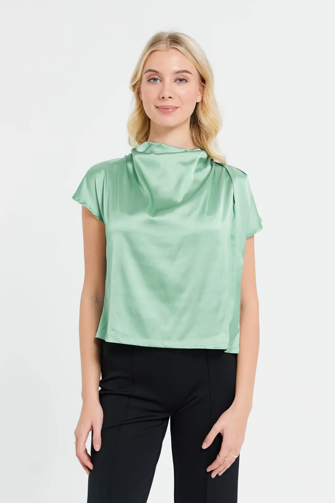 Woman Green Satin Blouse