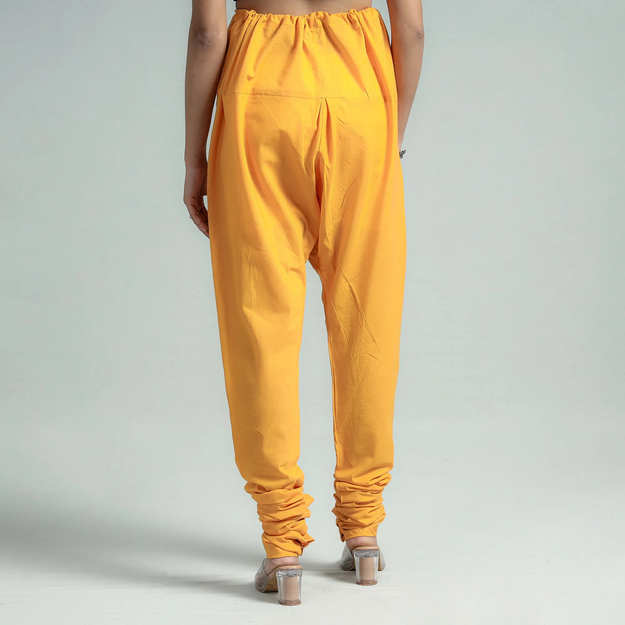 Yellow - Plain Dyed Cotton Ankle Length Churidar