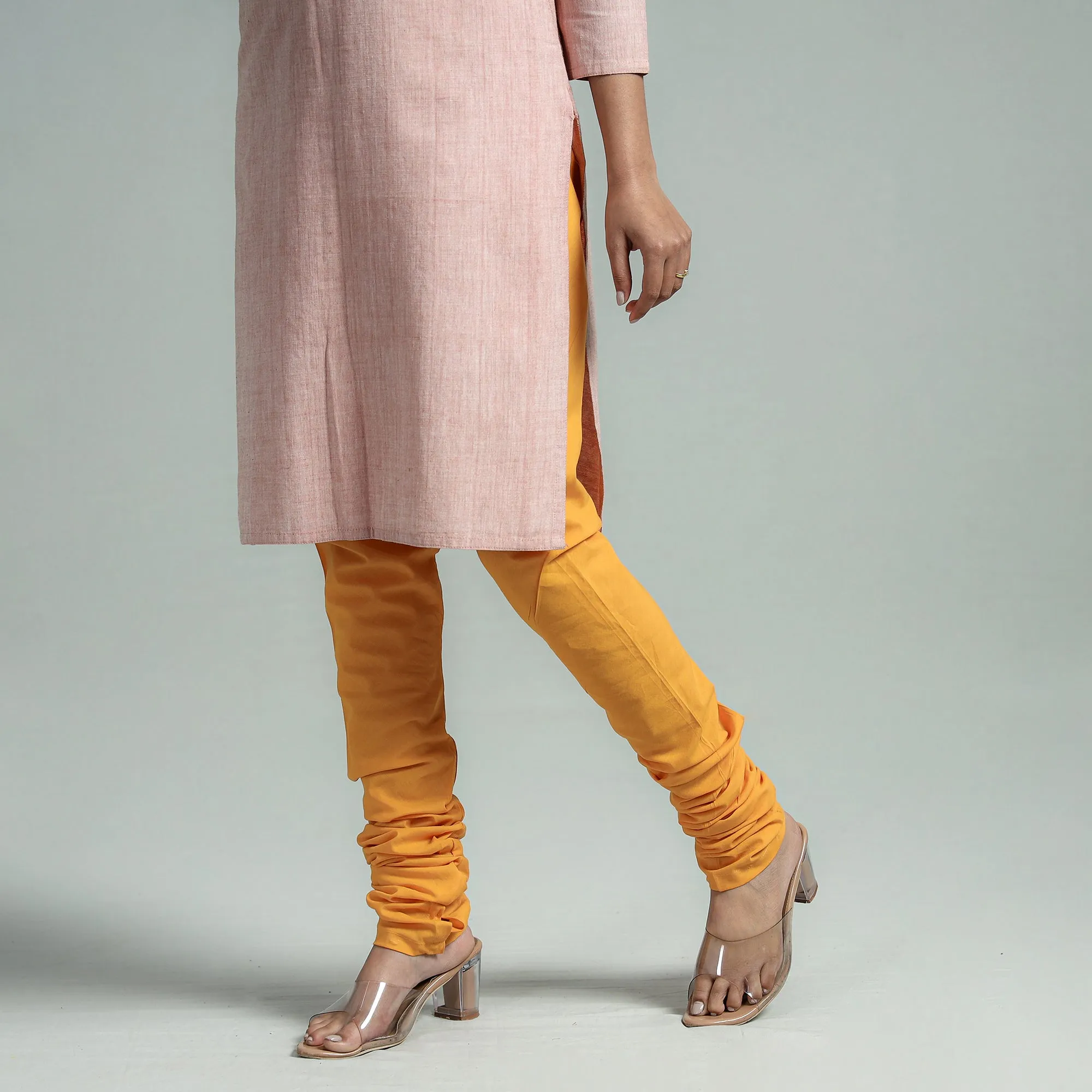 Yellow - Plain Dyed Cotton Ankle Length Churidar