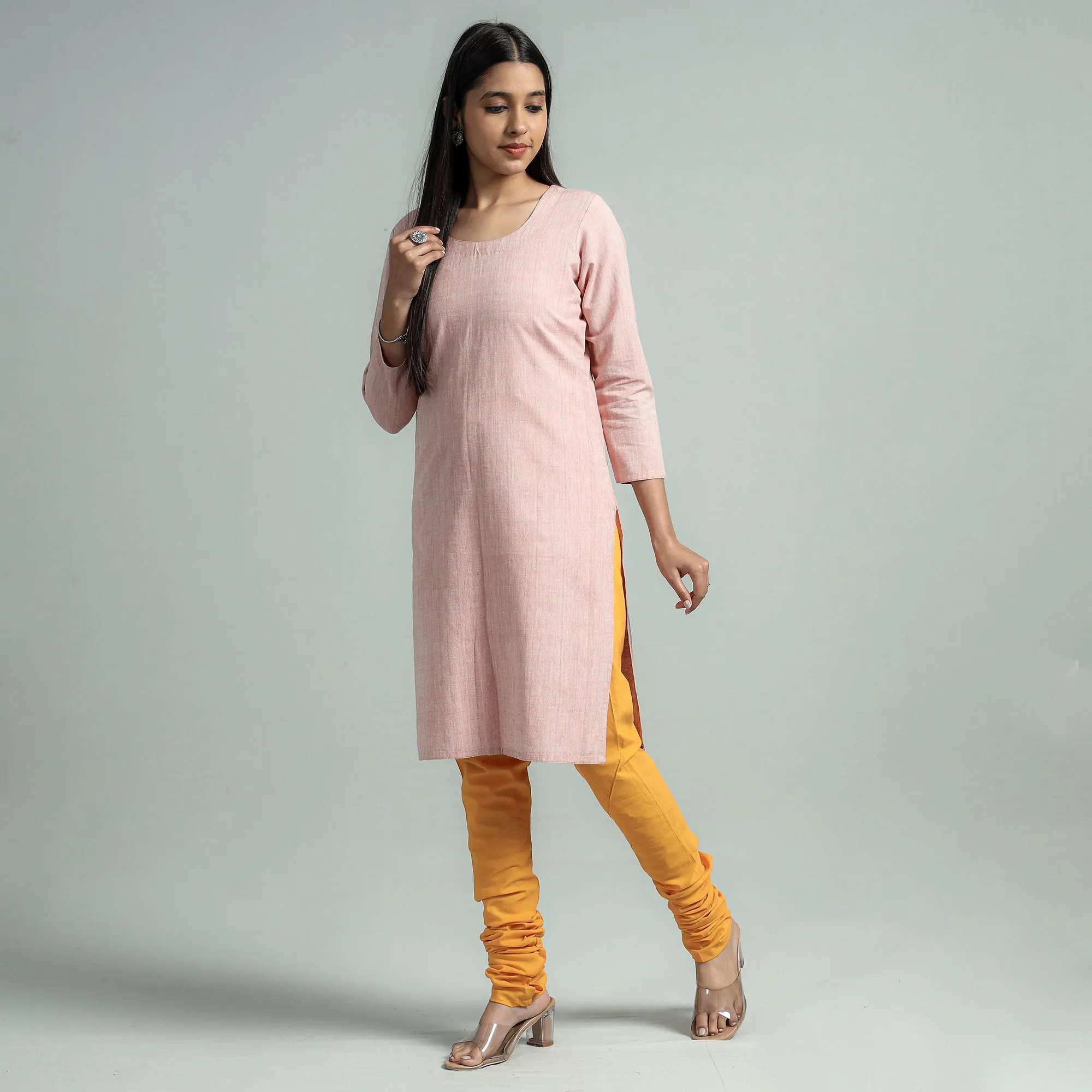 Yellow - Plain Dyed Cotton Ankle Length Churidar