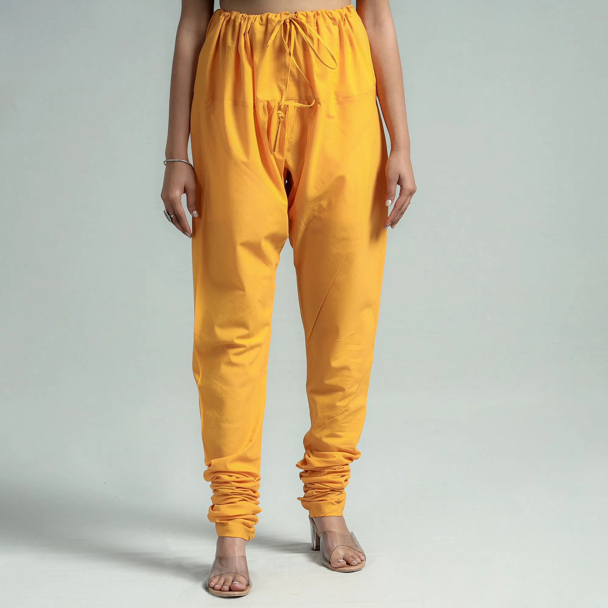 Yellow - Plain Dyed Cotton Ankle Length Churidar